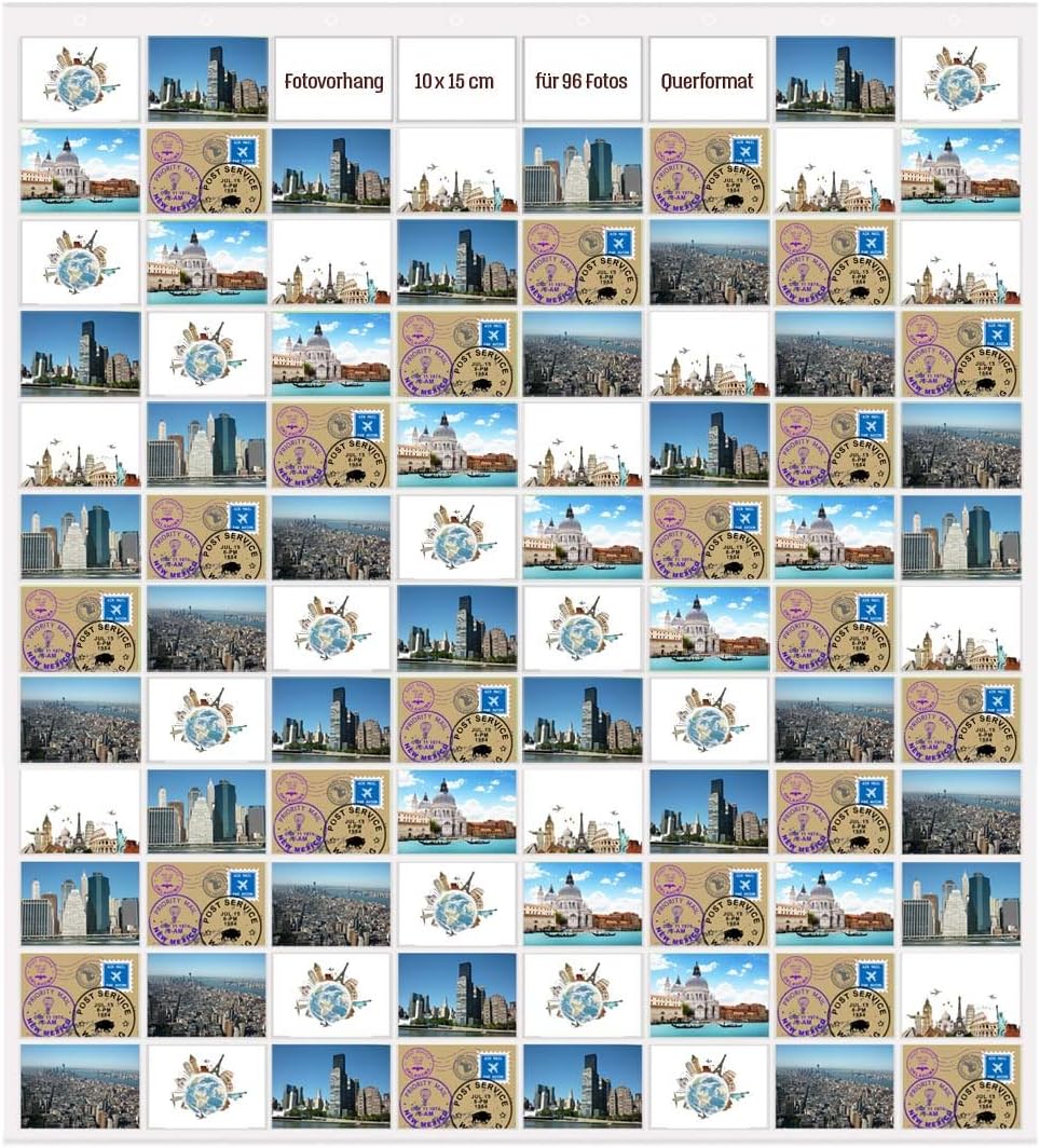 trendfinding® - Photo Curtain in Portrait and Landscape - For 96 Photos and Postcards Sized 10 x 15 cm