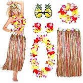 MIVOEDIK Grass Skirt for Adults, Women, Grils Hula Skirt for Hawaiian Luau Party Outfits with Flower Leis and Sunglasses