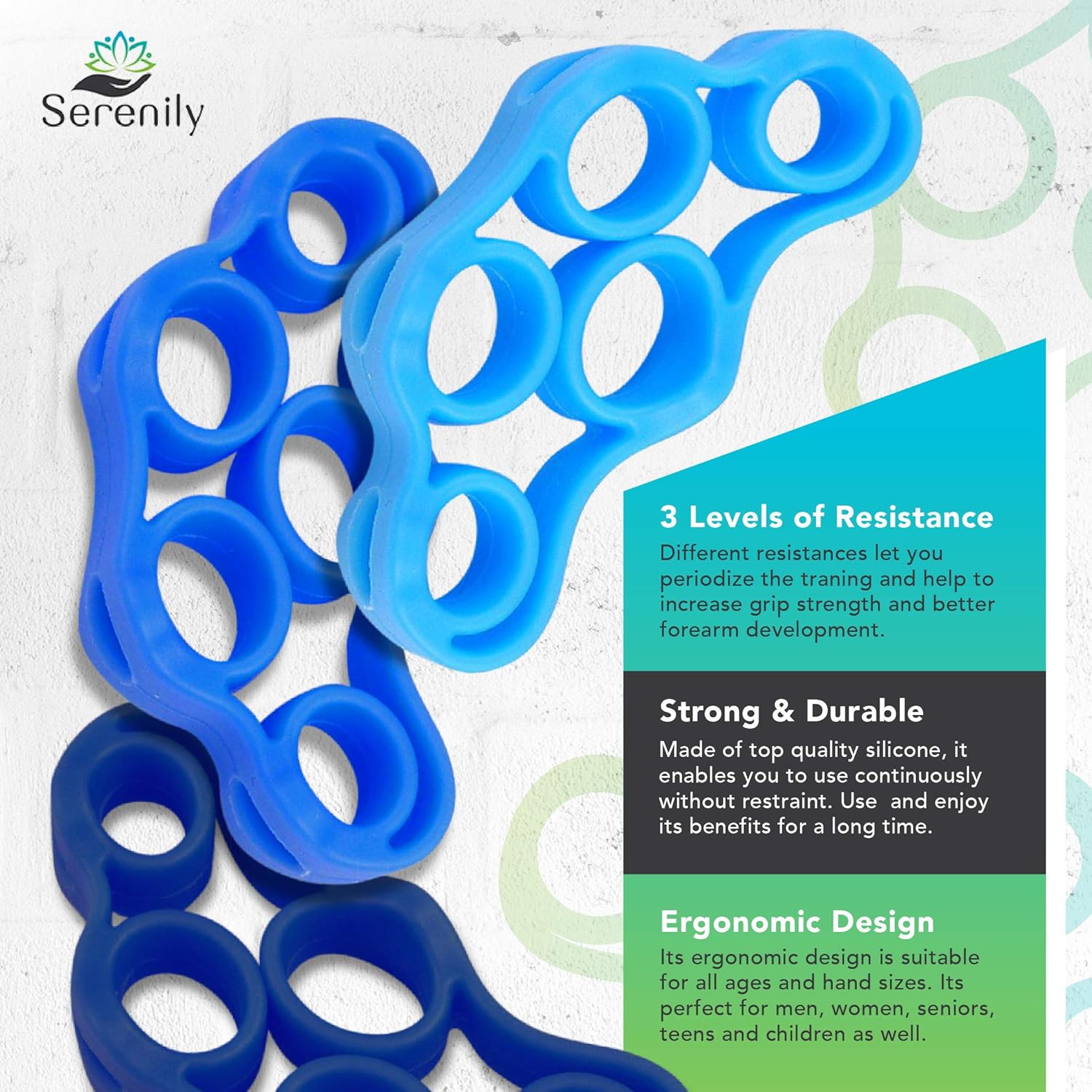 Serenily Finger Exerciser, Hand Exerciser, Hand Strengthener for Carpal Tunnel Rlief. Hand Grip Strengthener, Finger Stretcher. Grip Strength Trainer, Resistance Bands. Silicone Finger Gripper.: Health & Personal Care