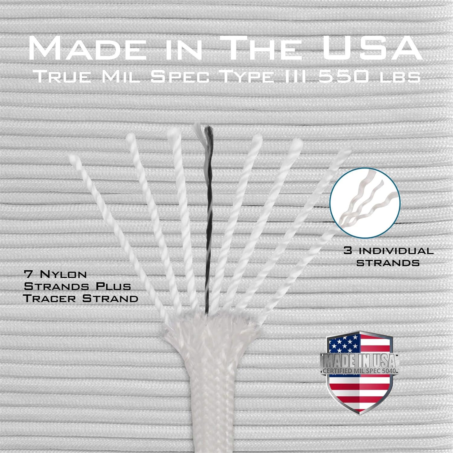 Extremus True Mil Spec 5040 Type III Paracord, Made in The USA, Military Grade 550 lbs Breaking Strength Paracord Carabiner Survival Tool, Paracord Tightening/Lashing Tool : Sports & Outdoors