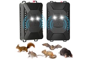 MOTRAPSO 2 Pack Car Rodent Repeller Under Hood Animals Deterrent, Upgraded Ultrasonic Mouse Repellent for Car Engine Garage Attic Kitchen Indoor & Outdoor, Bats Rats Repellent with Strobe Light, Black