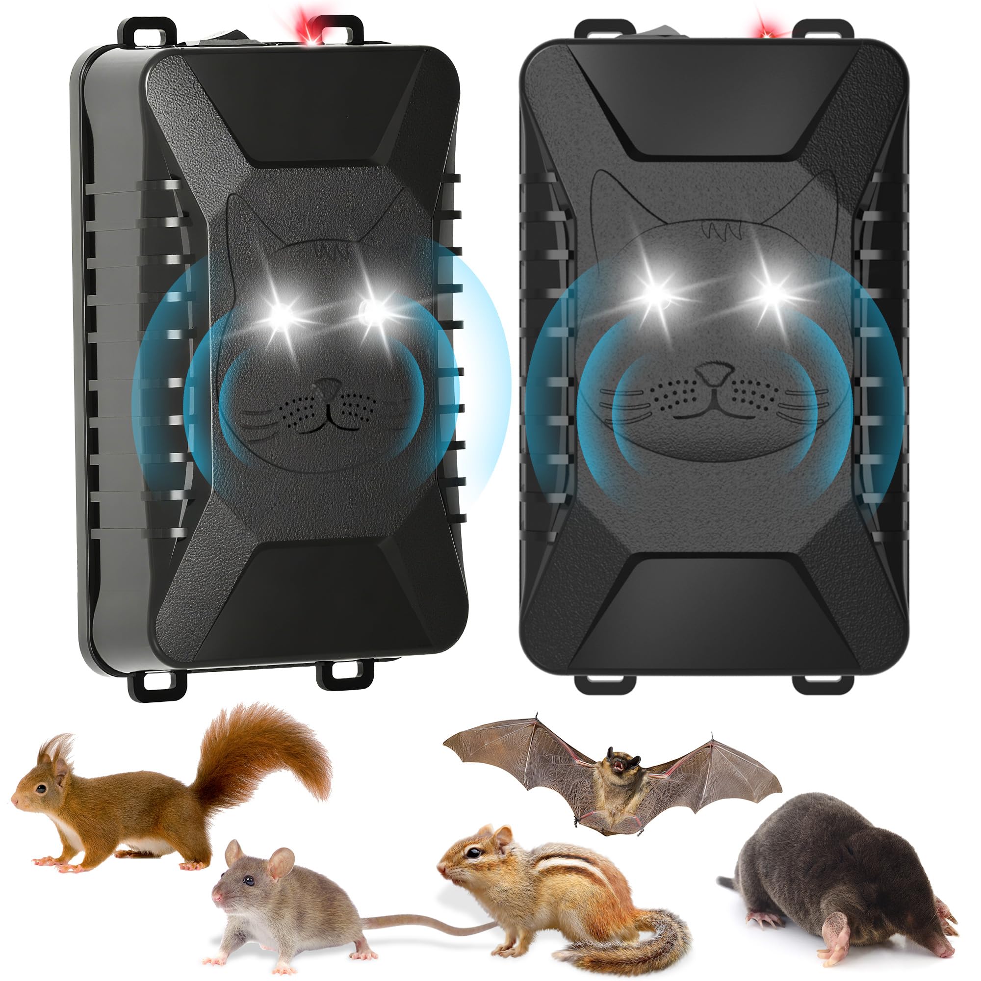 Photo 1 of 2 Pack Car Rodent Repeller Under Hood Animals Deterrent, Upgraded Ultrasonic Mouse Repellent for Car Engine Garage Attic Kitchen Indoor & Outdoor, Bats Rats Repellent with Strobe Light, Black