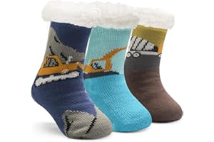 Boys Warm Fuzzy Socks for Kids Boys Winter Fluffy Socks Thick Thermal Floor Socks with Grips for Home 3 Pack