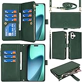 Jaorty Crossbody Wallet Compatible with iPhone 17 Phone Case for Women Men, with Card Holder,6.3 Inch, Purse with Shoulder Lanyard,[Wrist Strap], Zipper Pocket PU Leather, Dark Green