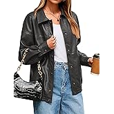 Glamaker Womens Faux Leather Jacket Trendy Outfits Loose Fit Button Down Motorcycle Bomber Jackets Fashion Fall Winter Coat