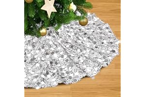 Small Christmas Tree Skirt Silver Mini Tree Skirt 24 Inches Sequin Pencil Tree Skirt for 4ft Christmas Tree Mat Decorations