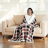 Electric Heated Blanket 72"x84" Full Size, Soft Flannel and Sherpa Double-Sided Material with 4 Heating Levels and 10 Hours Auto-Off, Machine Washable, Cozy Plush Fabric for Home, Black & Red Plaid