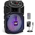 Pyle Portable Bluetooth PA Speaker System-300W Rechargeable Indoor/Outdoor Bluetooth Speaker Portable System w/ 8” Subwoofer 1” Tweeter, Microphone in, Party Lights, MP3/USB, Radio, Remote PPHP834B