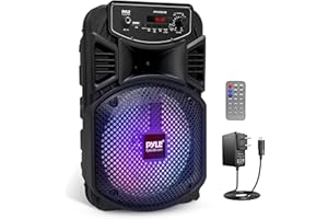 Pyle Portable Bluetooth PA Speaker System-300W Rechargeable Indoor/Outdoor Bluetooth Speaker Portable System w/ 8” Subwoofer 1” Tweeter, Microphone in, Party Lights, MP3/USB, Radio, Remote PPHP834B