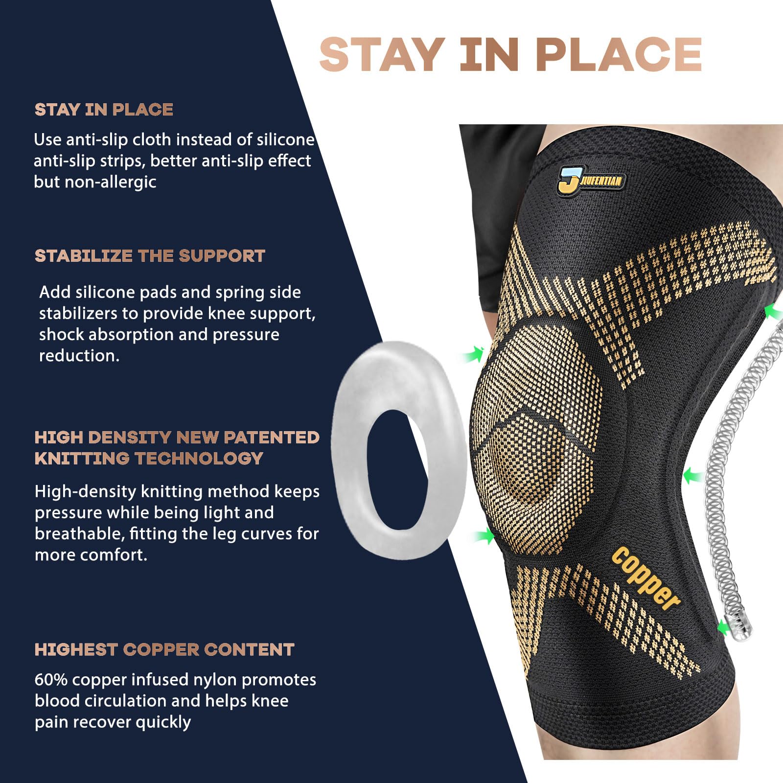 Copper Knee Brace for Women and Men Knee Brace for Arthritis Pain and Support-Knee Sleeves for Women Knee Pain Knee Support for Arthritis,Running, Workout and Knee Pain Relief - SINGLE(X-Large）