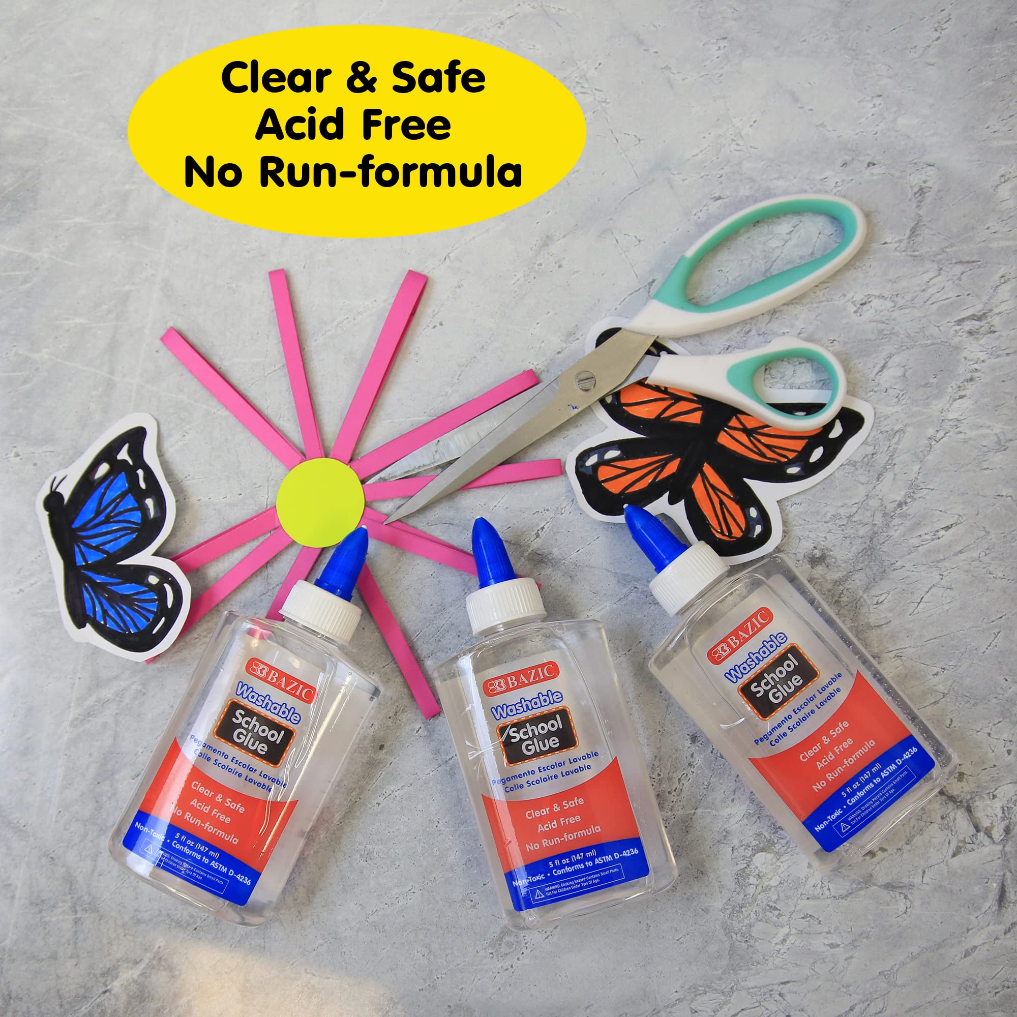 BAZIC Washable Clear School Glue 5 Oz. (147 mL), Liquid Clear Glues Adhesive, for Making Slime Art Crafts at School Home Office, 1-Pack