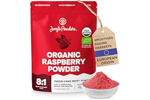 Jungle Powders Organic Raspberry Powder 5 Ounce Bag, USDA Organic Freeze Dried Raspberries from Whole Berry for Baking, Additive Filler Free Red Superfood Extract Rasberries Smoothies Organic Dehydrated