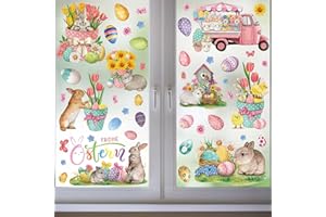 ANUWKS Easter Decorations, 9 Sheets Easter Window Clings, Reusable Double Sided Window Clings Stickers for Glass Windows Spring Decor Easter Home Office Party Decorations (Easter)