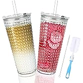 HEGBYIHE 20oz Glass Cups with Lids and Straws,2 Pack Reusable Glass Tumbler for Cold & Hot Drinks Wide Mouth Travel Mug for Smoothies Cocktails Beer Tea Juice and Iced matcha Coffee Cups with Lids