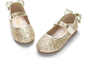 PANDANINJIA Toddler/Little Kid Girl's Angela Dress Mary Jane Ballet Flats Bow Flower Girl Wedding Party Ballerina Flat Shoes