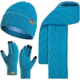 Winter Knit Beanie Hat Scarf for Women with Touch Screen Gloves Set with Skull Caps Neck Warm Scarves for Women 3PCS/Set