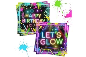 HAKOTI Glow Party Supplies,40Pcs Glow Party Napkins Neon Birthday Paper Napkins Glow in the Dark Birthday Theme Decorations for Bbay Shower, Lets Glow Party