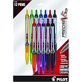 PILOT Precise V5 RT Retractable Rollerball Pens, 0.5mm, Assorted, 12-Pack | Writing made smooth, retractable ink pens for writing, refillable, rolling ball, assorted color pens, extra fine point