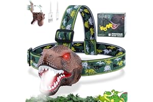Nitigo Dinosaur Headlamp for Kids Flashlight Rechargeable Led Headlights Roar & Silent Mode, T-Rex Dinosaur Toys, Camping Gear, Gifts for Boys Girls Adults