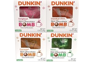 FRANKFORD Dunkin' Hot Chocolate BOMB 4 Pack Assorted Flavors Bundle- Original, Mint, Dunkaccino, Caramel, Four Hot Cocoa Melting Balls, Stocking Stuffer Holiday Gift Set