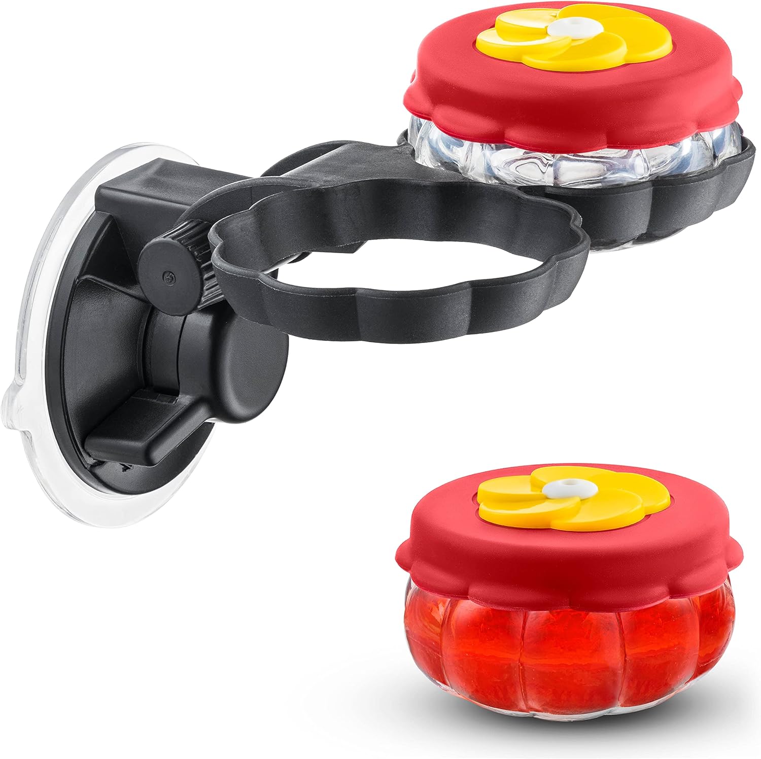 Backyard Birding & Wildlife - Handheld Small Glass Hummingbird Feeders (Set of 2) with Window Suction Mount Base - Window/Handheld or Tabletop Mini Hummingbird Feeders for Outdoors