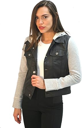 leather jacket with cotton sleeves and hood