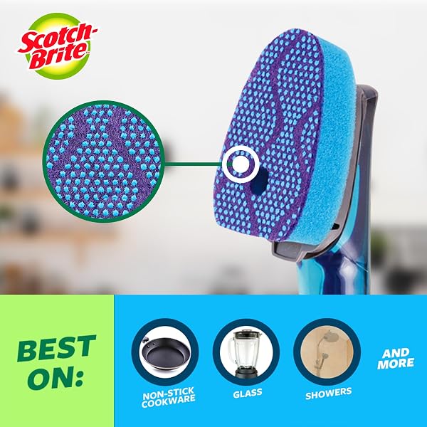 SCOTCH-BRITE SCRUB DOTS NON-SCRATCH DISHWAND, 4-PACK (4 DISHWANDS), SOAP-DISPENSING KITCHEN SCRUBBERS, FITS ALL REFILLS