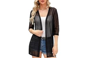 iClosam Women Casual 3/4 Sleeve Sheer Open Front Cardigan Sweater Kimono