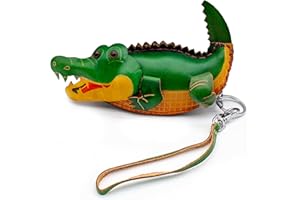 XYC INNOVATION Handmade 3D Cute Animal Cartoon Leather Cowhide Coin Purse, Wallet, and Key Case - Zippered Pouches with Wristband Clutch for Easy Hand-Holding and Gift Giving New Coin Purse (3d crocodile)