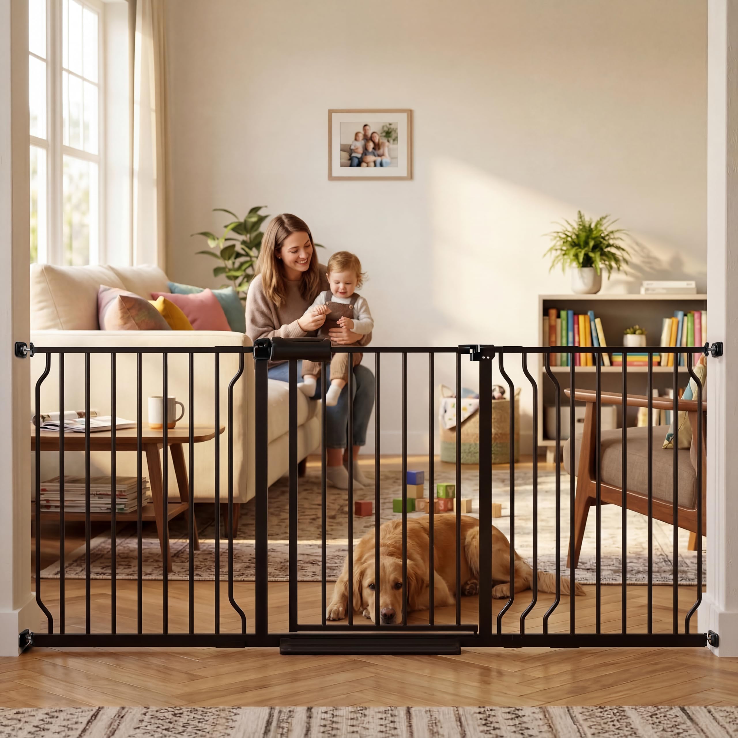 Photo 1 of ***SCREWS NOT INCLUDED*** TSAYAWA 62.2"-71.65" Extra Wide Auto Closing Baby Safety Gate for Stairs & Doorways, Pressure Mounted No Drill Pet Gate with Walk-Through Door - Heavy Duty Childproof Gate for Toddlers, Kids, Dogs