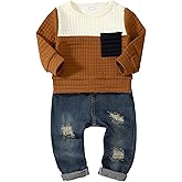 NZRVAWS Toddler Baby Boy Clothes Pullover Sweater Ripped Jean Sweatsuit Little Boy Outfit Fall Winter Clothing Set 6M-7T