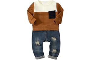 NZRVAWS Toddler Baby Boy Clothes Pullover Sweater Ripped Jean Sweatsuit Little Boy Outfit Fall Winter Clothing Set 6M-7T