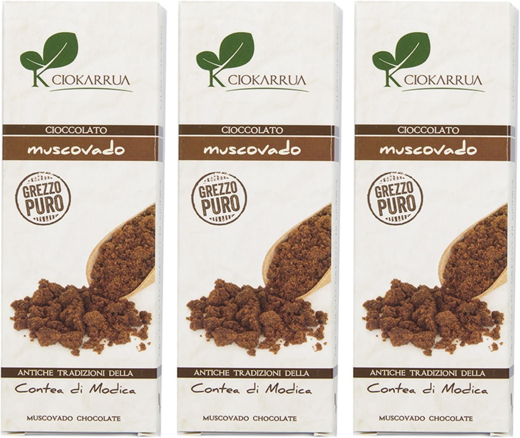 Ciokarrua : Sicilian Modica Chocolate, Pure Raw Muscovado Sugar Taste 1,4 Ounce (40gr), Packages (Pack of 3)