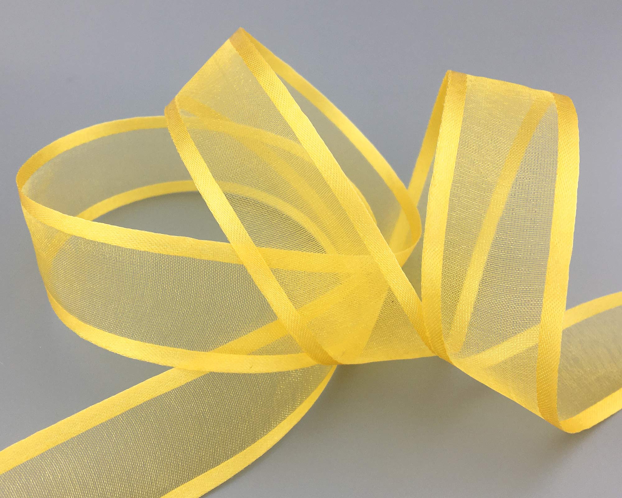 Finemark Chiffon Ribbon with Satin Edge Chiffon Decorative Ribbon Ribbon Ribbon Gift Ribbon Semi-Transparent Shiny No Wire Organza, yellow, 25 m x 25 mm