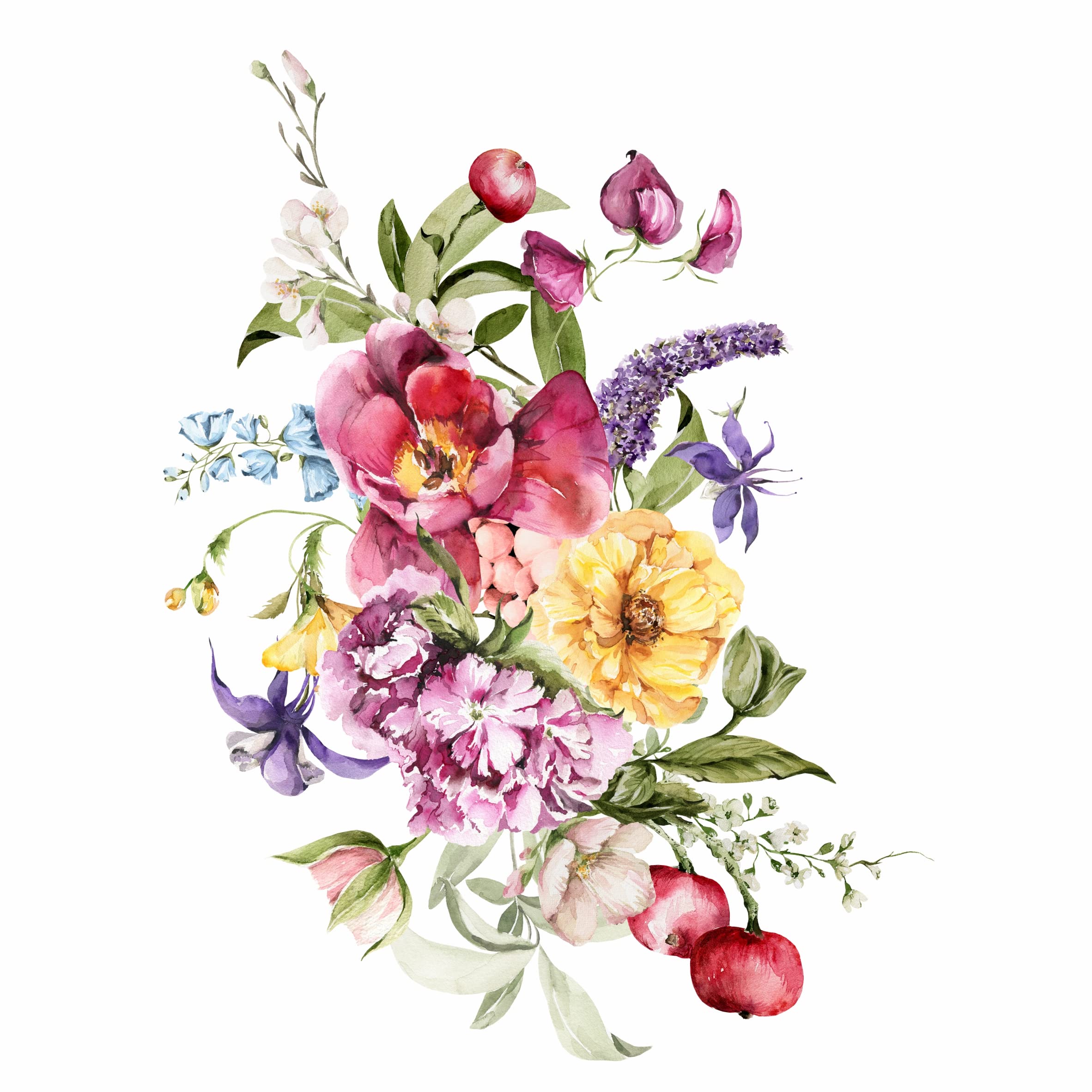 Mixed Bouquet Rice Paper, 20.32 x 26.67 cm - 6X 1 Bouquet Design Printed in 2 Different Sizes on 30gsm Mulberry Paper Visible Fibres for Decoupage Crafts Mixed Media Collage Art