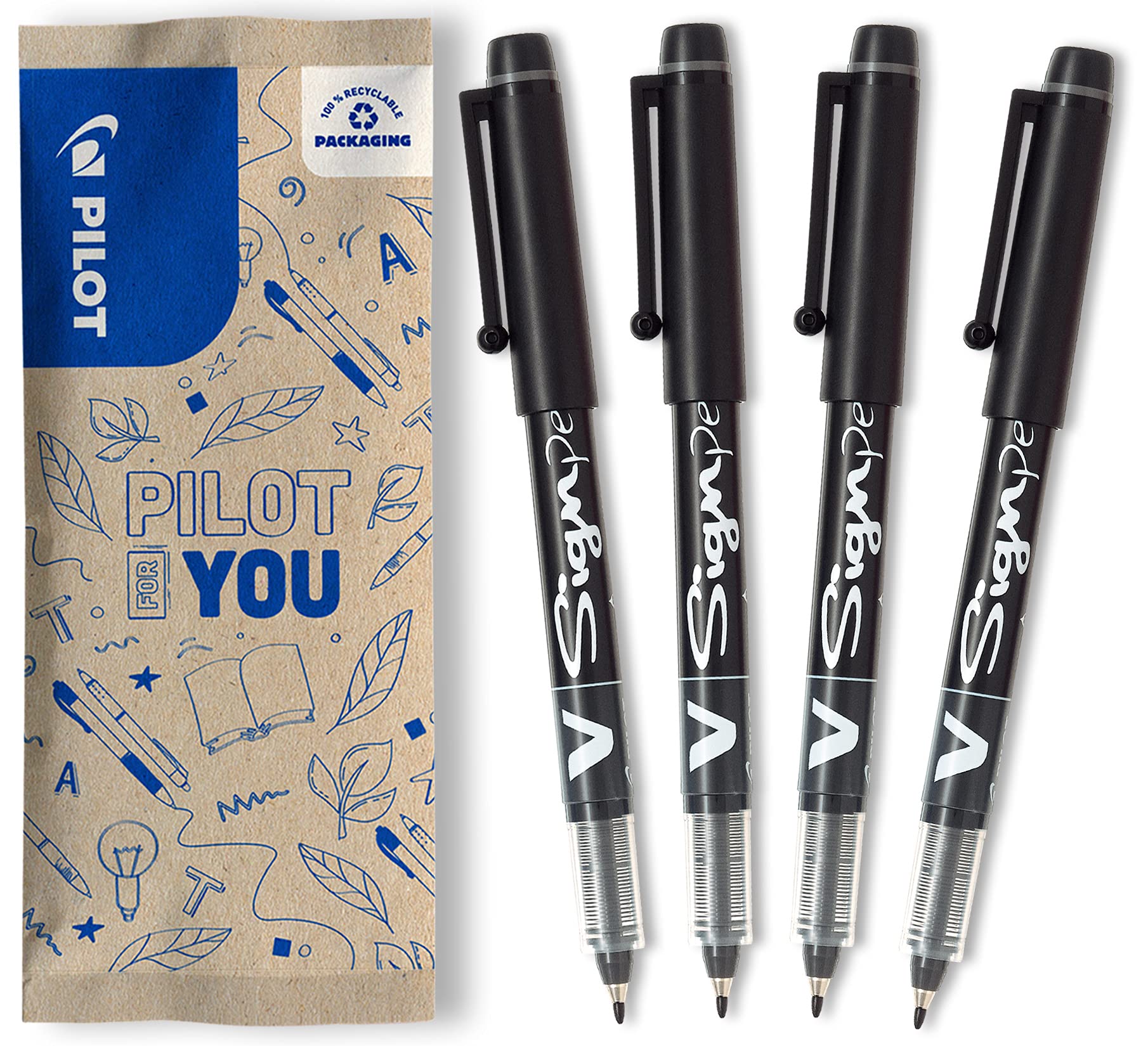 Pilot V-Sign Pen Liquid Ink Tip - Black (Pack of 4)