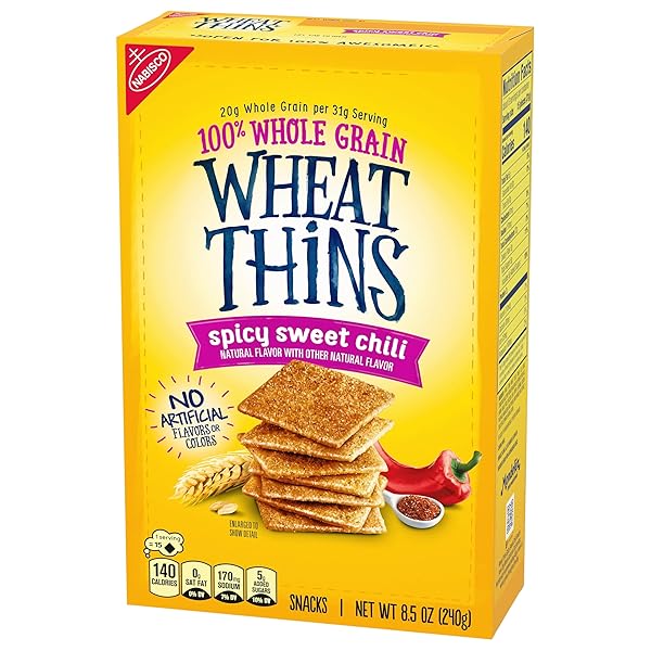 WHEAT THINS SPICY SWEET CHILI SNACKS, WHOLE GRAIN WHEAT CRACKERS, SNACK CRACKERS, 8.5 OZ