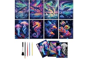 Leibster Scratch Art Book Ocean Noctilucent Rainbow Scratch Paper Adult Scratch Coloring Book for Kids Return Gifts for Birthday Party（Ocean）