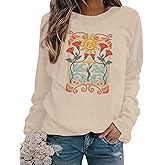 HESIXENVOL Vintage Wildflowers Sweatshirt Women Boho Floral Casual Long Sleeve Printed Flowers Shirts Pullover Tops