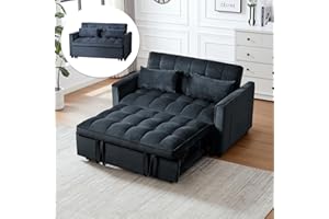 GENERIC 3 in 1 Convertible Sleeper Sofa Bed, Futon Couches for Living Room with Side Pocket | Adjustable Backrest| Velvet Fabric | Pull Out Couch | Love seat Sofa|2-seat Sofa Bed (Black)