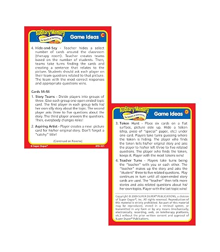 Super Duper Games Super Duper Auditory Memory For Inferences Fun Deck ...