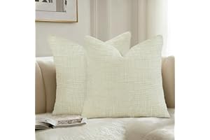 JIUZHEN Chenille Textured Throw Pillow Covers Pack of 2， Square Decorative Cushion Covers for Cozy Farmhouse Living Room, Sof