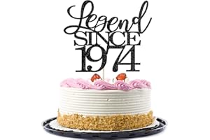 Migeaks legend since 1974 cake topper 50th birthday happy birthday cake topper men and women cheer 50 years old handmade black glitter cake decoration