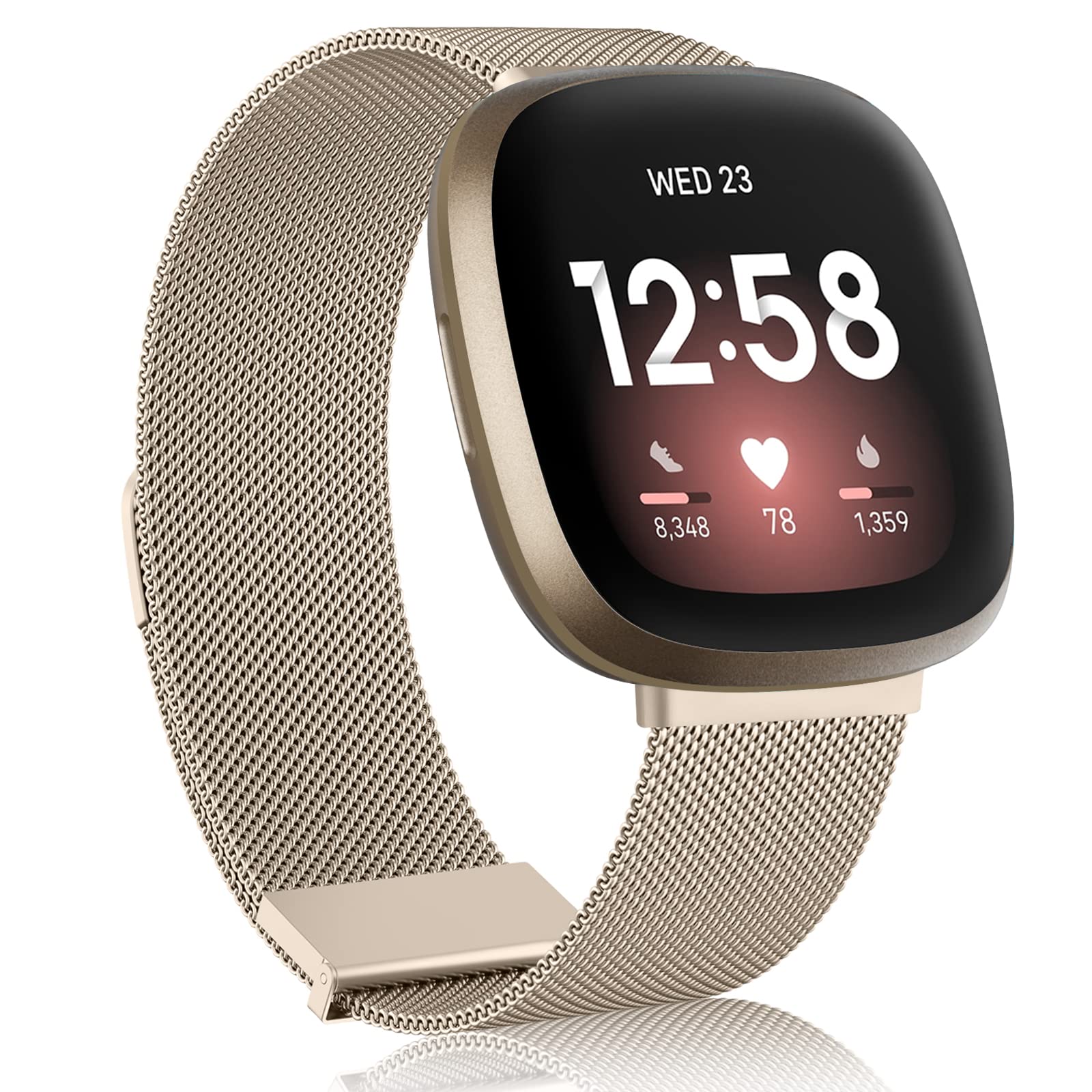 Meliya Metal Strap for Fitbit Versa 3 / Versa 4 / Sense 2 / Sense For Women Men, Magnetic Replacement Band For Fitbit Versa 3/Versa 4/Fitbit Sense 2,Champagne