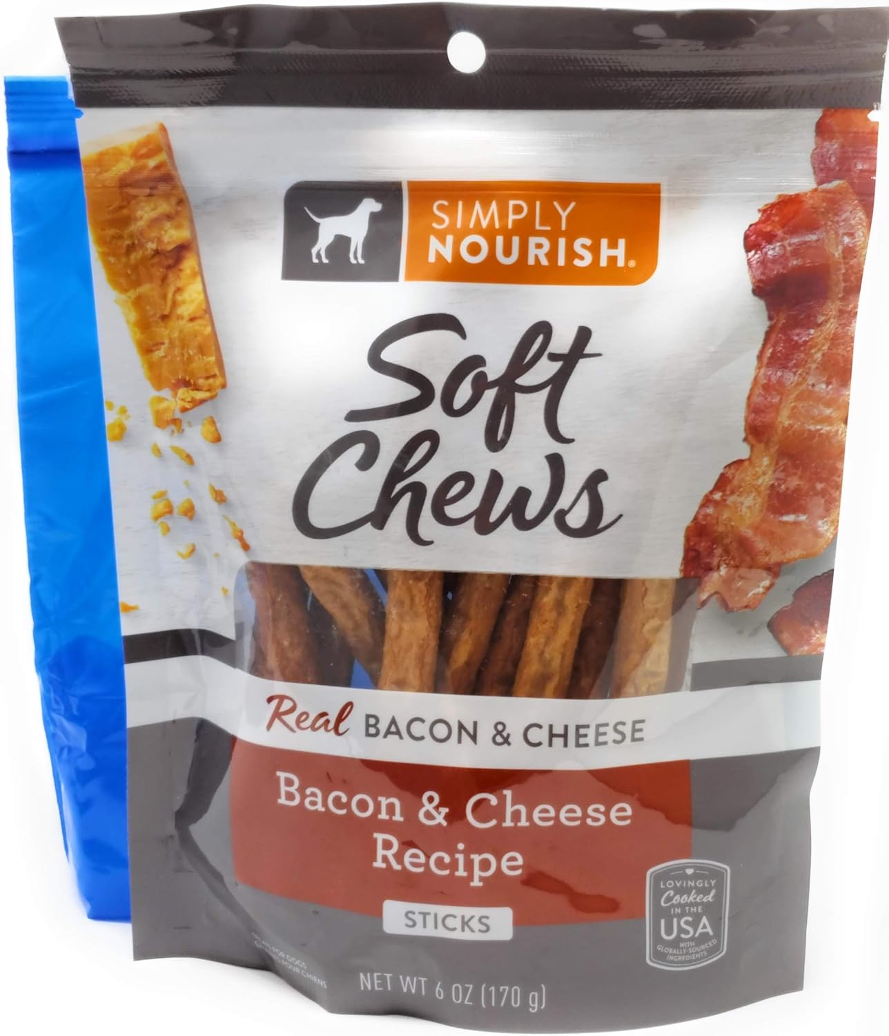 Simply Nourish Soft Chews Dog Treat Sticks, 6oz (Bacon and Cheese: Pack of 2) and Tesadorz Resealable Bags