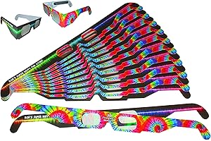ROB'S SUPER HAPPY FUN STORE Fireworks Diffraction Prism Glasses - Trippy Tie Dye and Rave Waves Frame Designs - 50 Paper/Cardboard Glasses Total - See Rainbow Bursts of Color Through Prismatic Diffusion Lenses