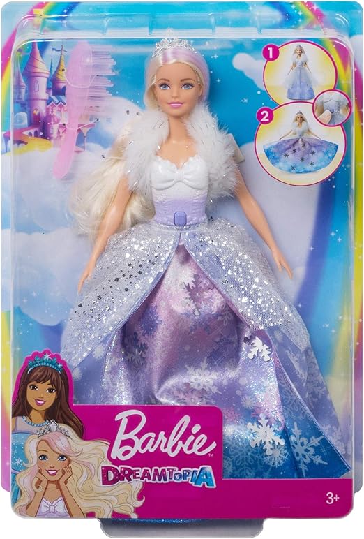 Barbie Dreamtopia Poupee Princesse Flocons Avec Robe Qui Se Deploie Et Cheveux Blonds A Meche Rose Jouet Pour Enfant Gkh26 Amazon Fr Jeux Et Jouets