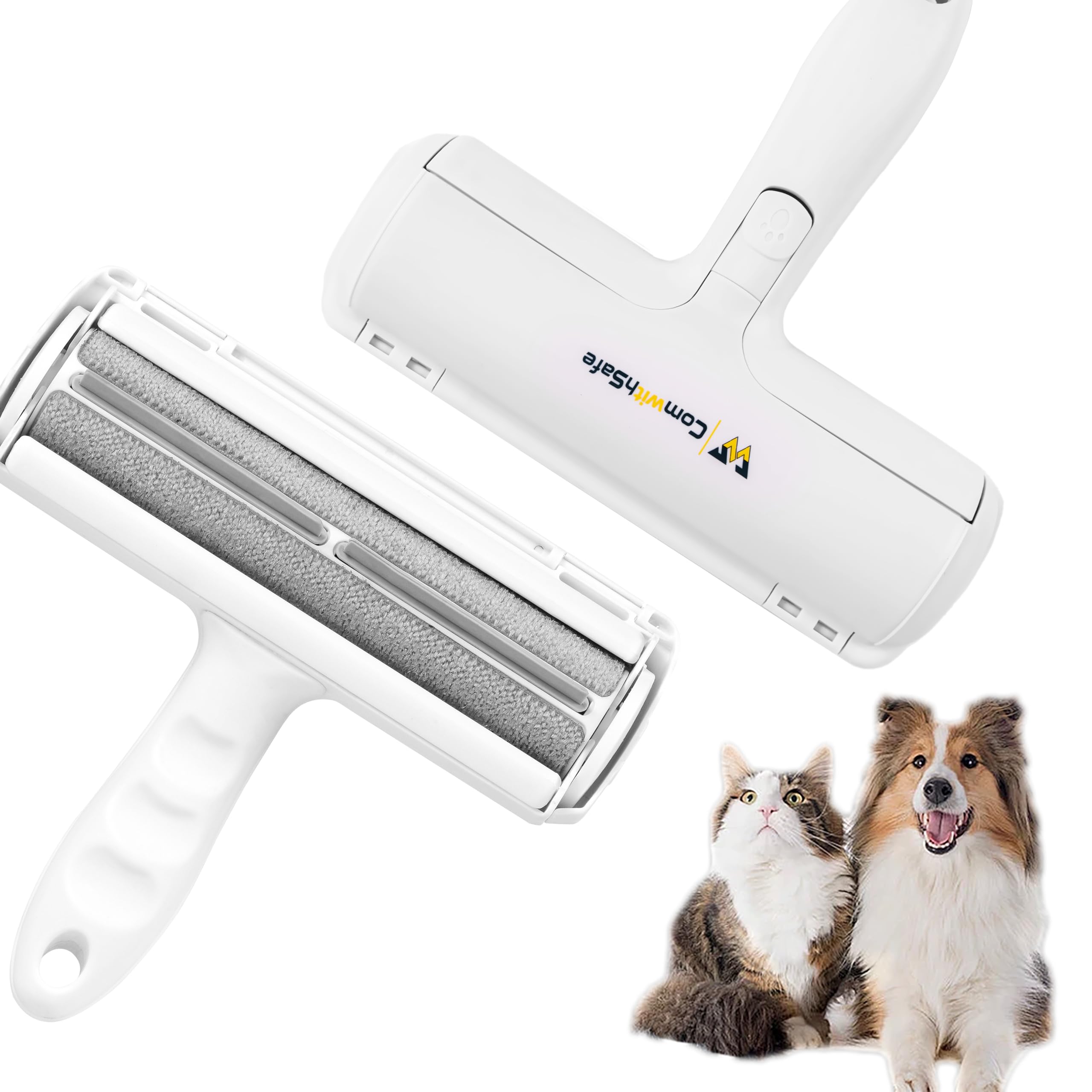 Reusable Pet Hair Roller + Hair Remover Brush - Self-Cleaning Anti-Hair Brush for Clothes, Sofa, Carpets - Magic Lint Catcher - Ideal for Collecting Cat and Dog Hair (White,Gray)
