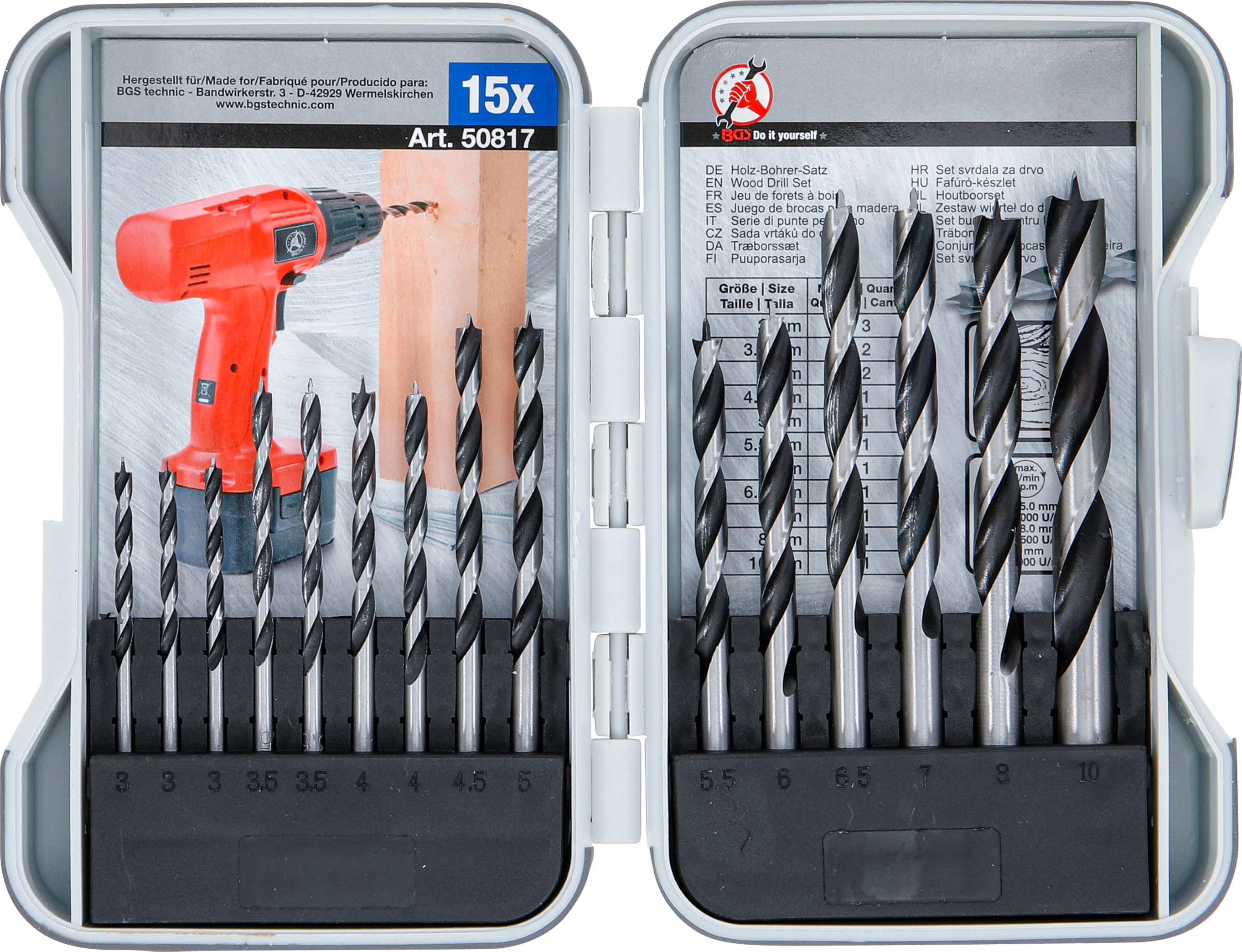 BGS Diy 50817 | Wood Drill Set | 3 - 10 mm | 15 pcs.