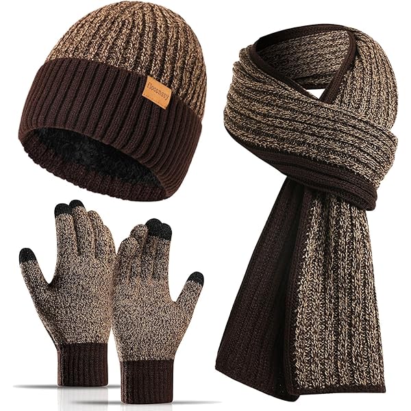 Suhine 8-Piece Winter Set - Beanie, Scarf, Gloves & Earmuffs For Women & Men (Black & Beige)